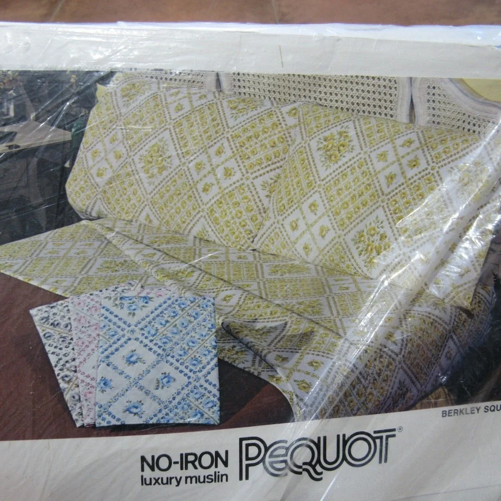 Vintage Pequot Muslin Floral Berkley Square Double Fitted Sheet NEW MCM‎ Retro